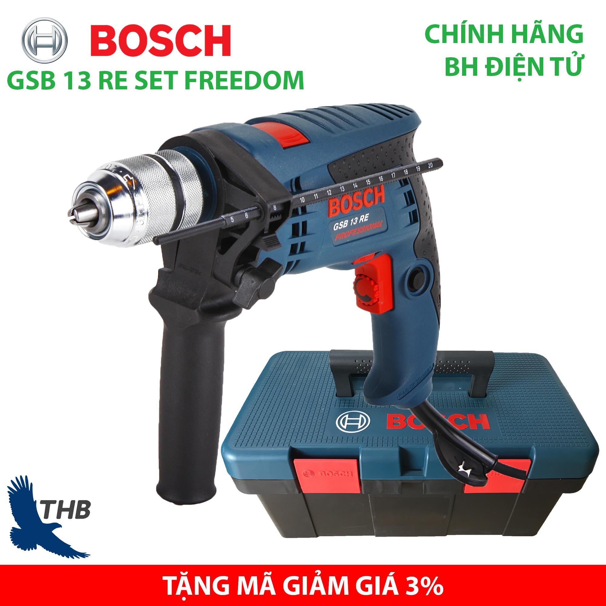 Bộ máy khoan gia đình Bosch GSB 13 RE SET FREEDOM Hộp nhựa Bảo hành điện tử 12 tháng