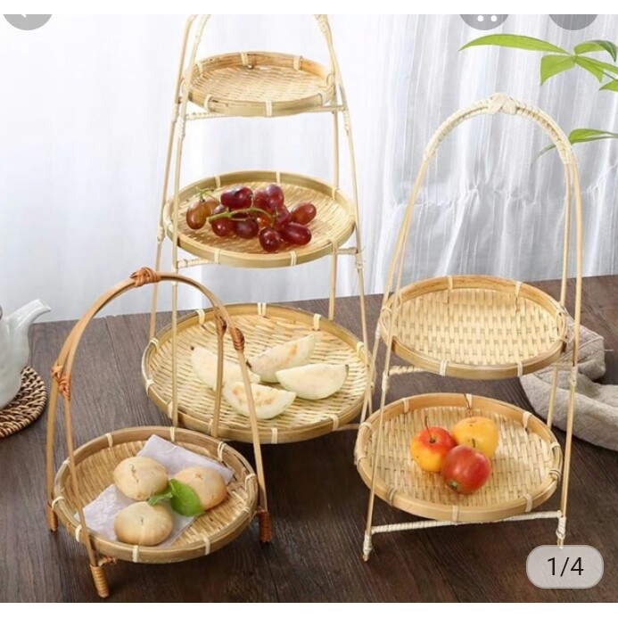 Mẹt tre tầng đựng đồ ăn, trang trí decor