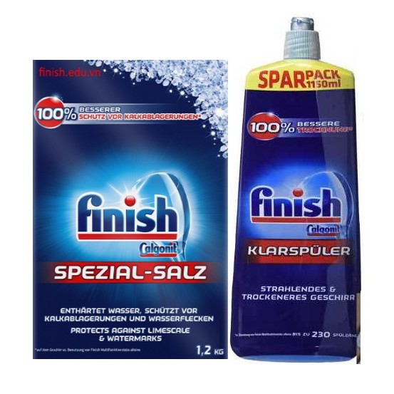 Combo Muối rửa bát Finish 1.2kg+Nước làm bóng finish (750ml,400ml ,500ml)