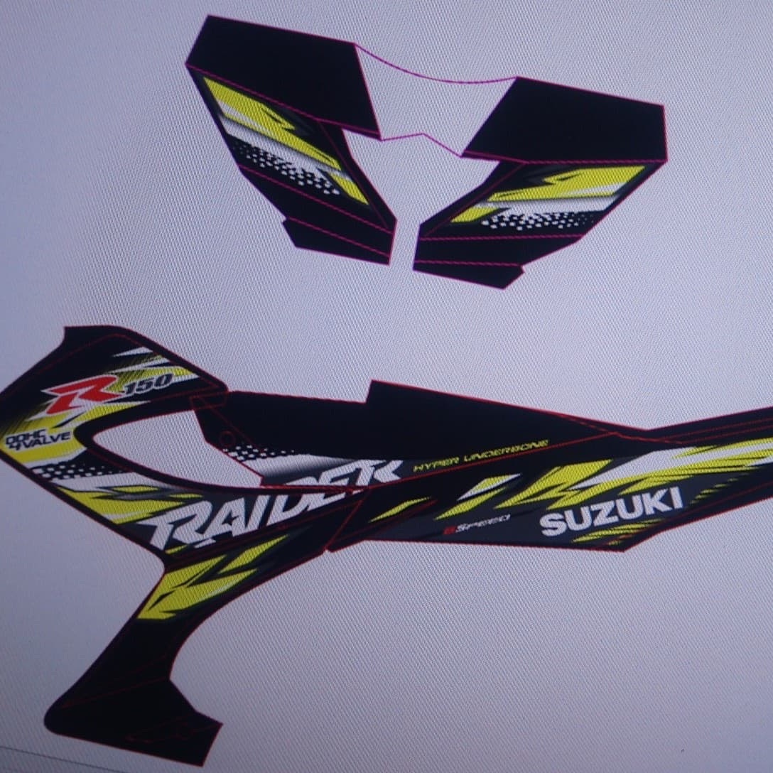 Tem rời suzuki Raider xăng cơ vàng đen dán xe đen