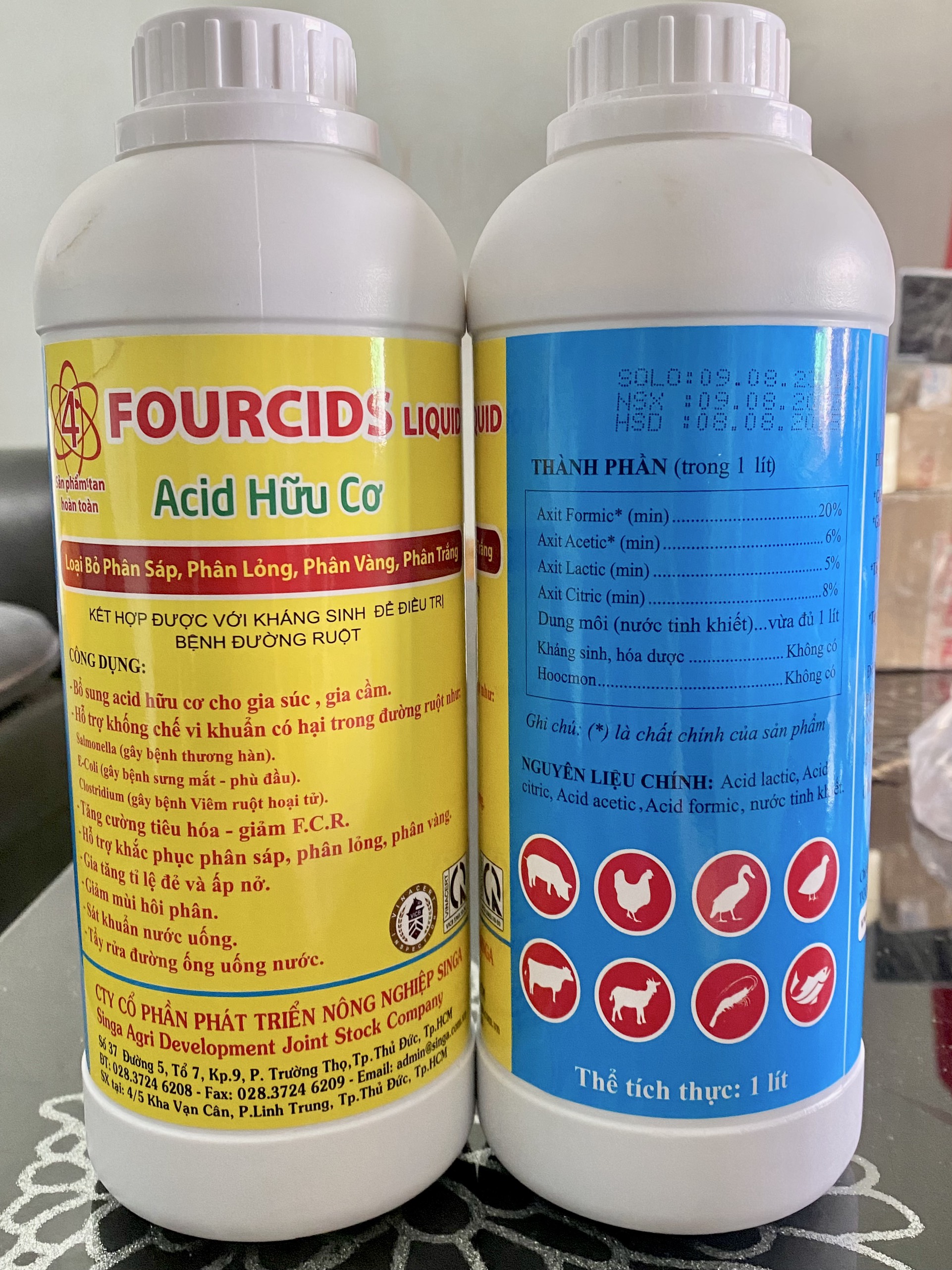 Fourcids Liquid Acid hữu cơ (chai 1 lít) loại bỏ phân sáp, phân lỏng, phân vàng, phân trắng