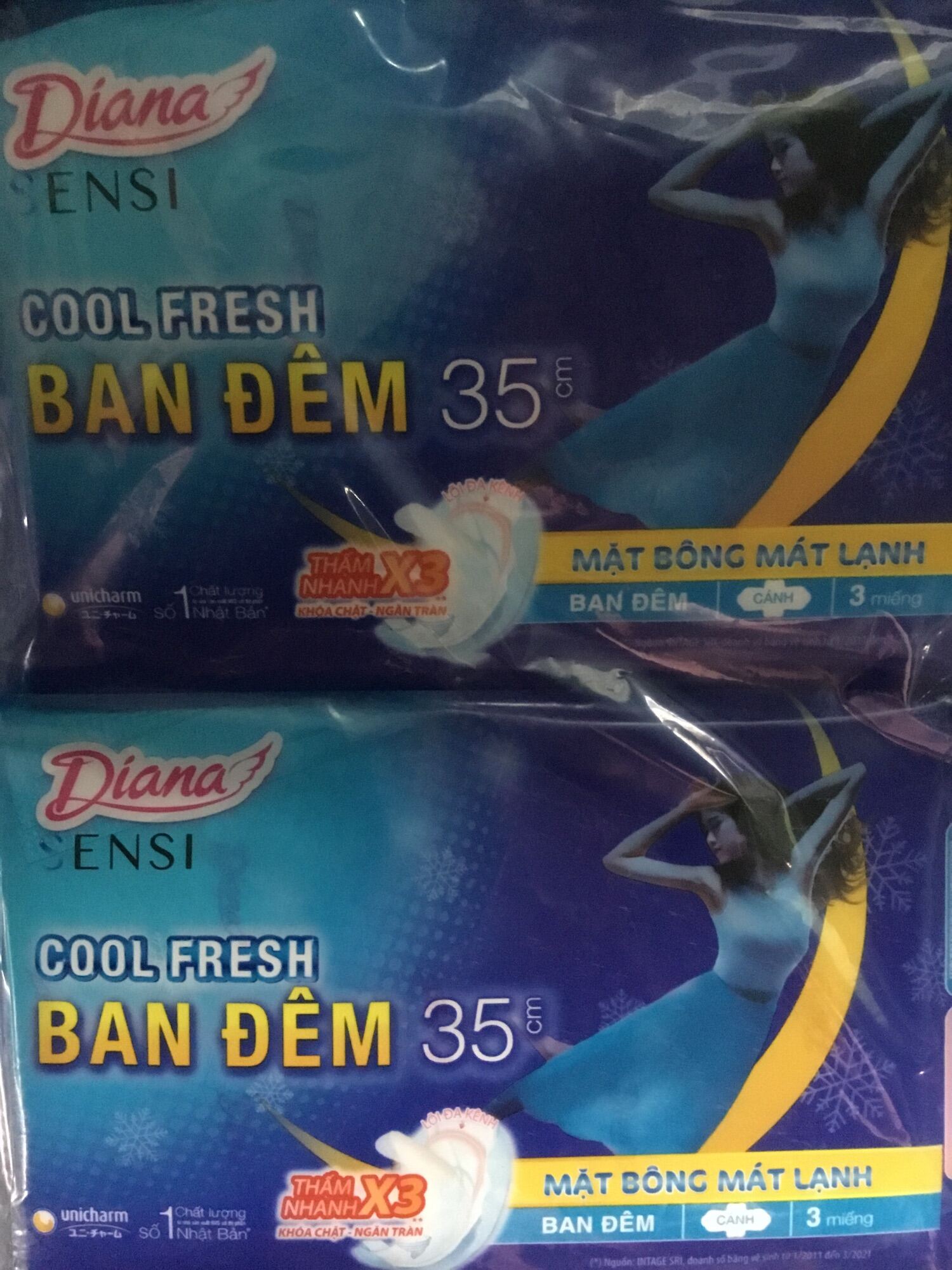 Combo 3 gói băng vệ sinh diana sensi cool fresh night 35cm- diana sensi cool fresh ban đêm 35cm - hsd luôn mới