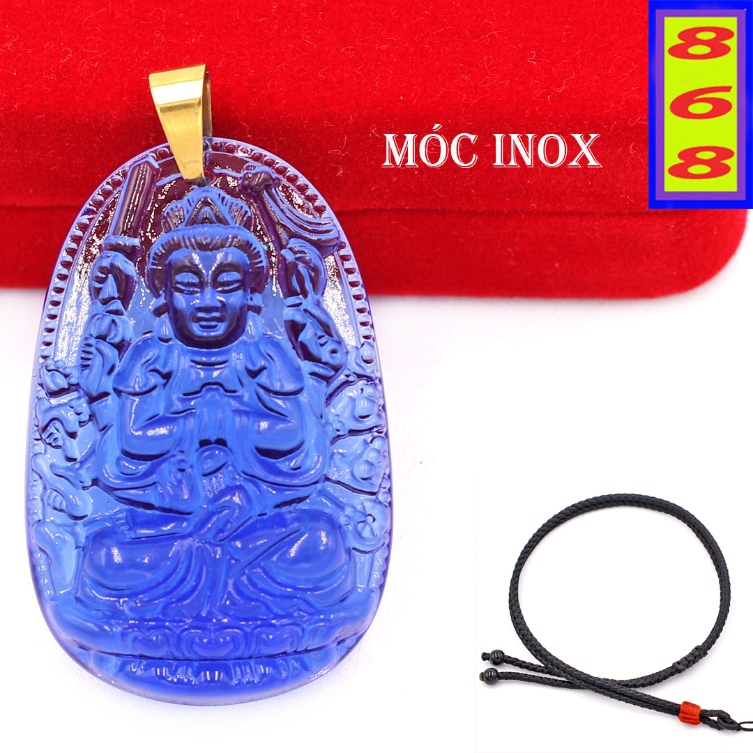 [Tuổi Tý] Mặt dây chuyền Phật Thiên Thủ Thiên Nhãn đá pha lê xanh dương 3.6cm + Hộp nhung - Phật bản mệnh tuổi Tý - Mặt size nhỏ - Tặng kèm móc inox