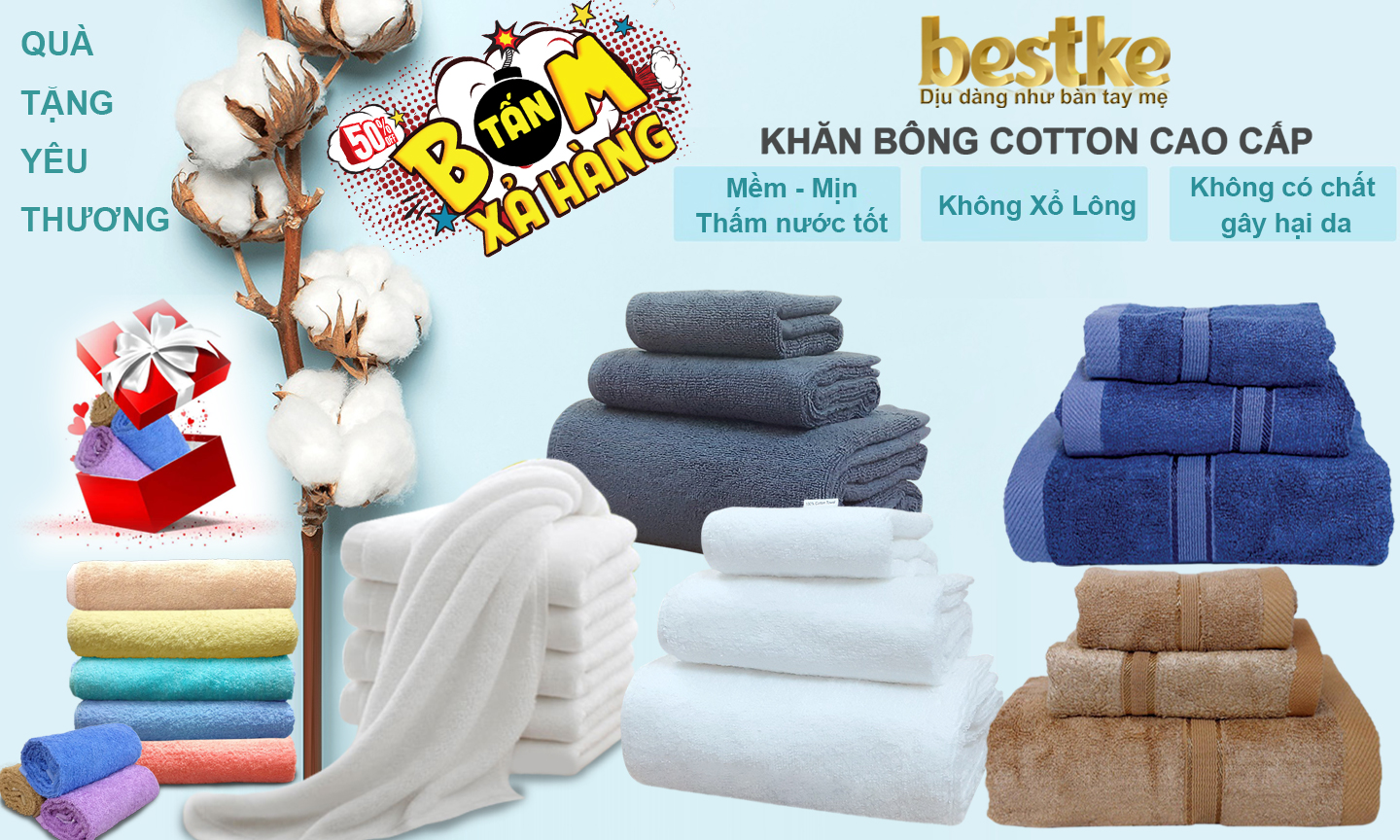 khăn tắm cotton ,  set 2 cái