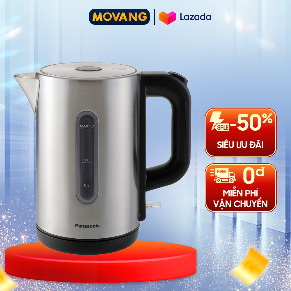 - bình siêu tốc inox 1,7l panasonic nc-k301sra - lau rửa dễ dàng với nắp bình rộng