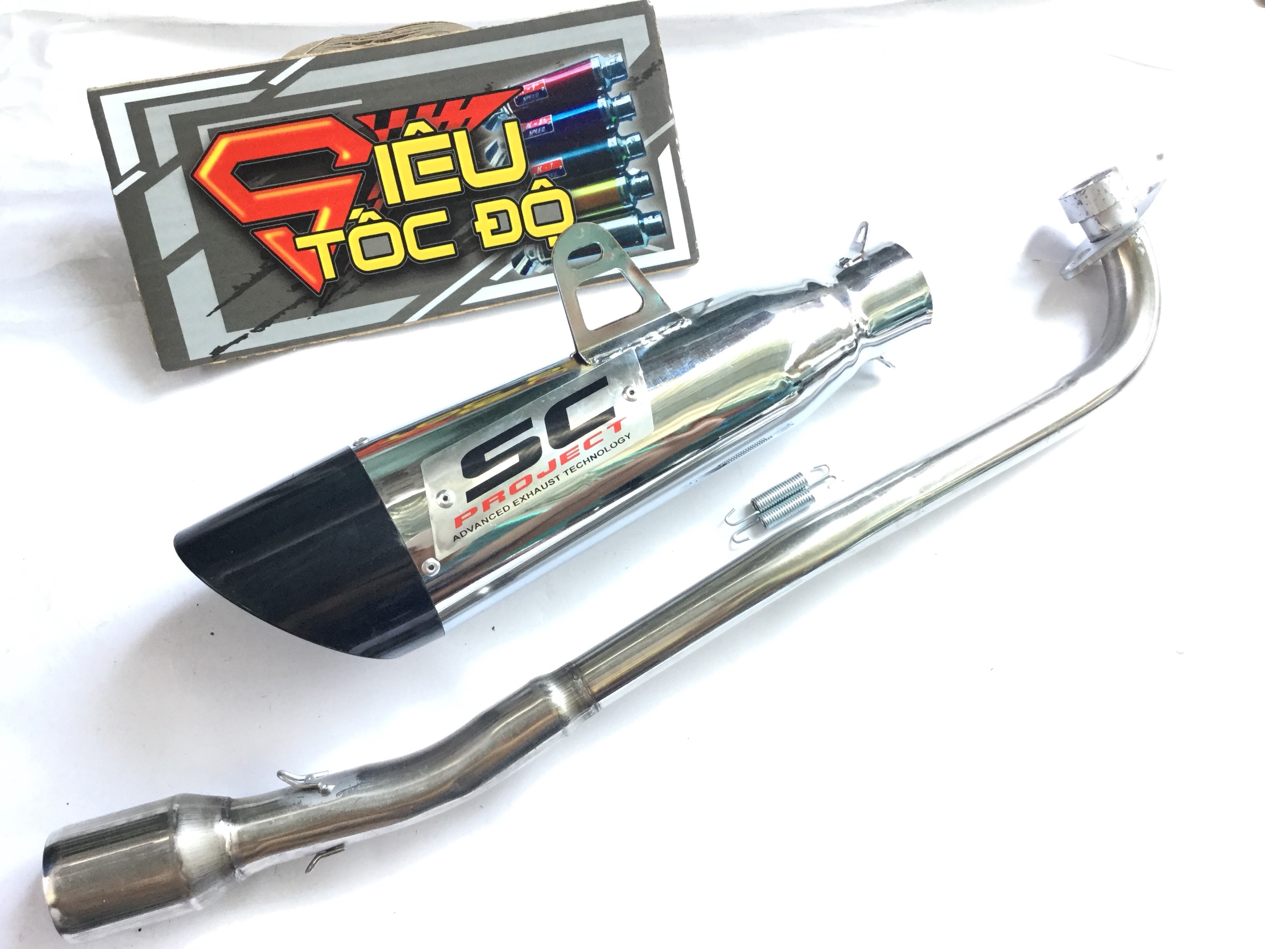 Combo sc xéo đuôi đen bao gồm cả cổ pô độ cho xe sirius fi, jupiter fi,....