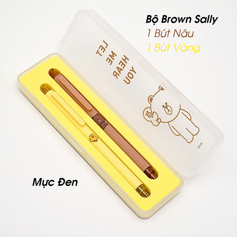 Bộ 2 bút gel mực đen kaco line brown cony sally - ngòi 0.5mm