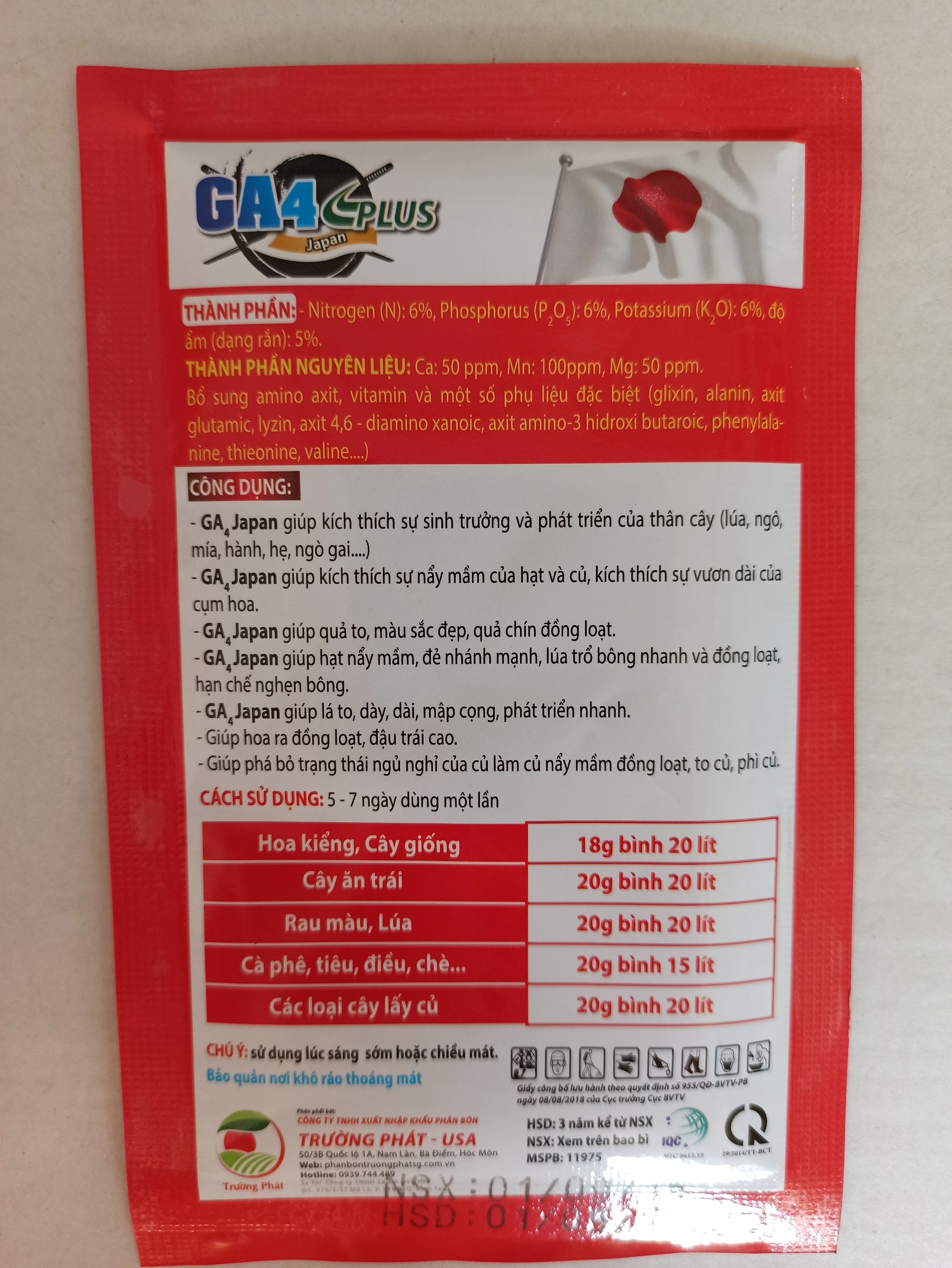Phân bón GA4 Plus - Gói 40g