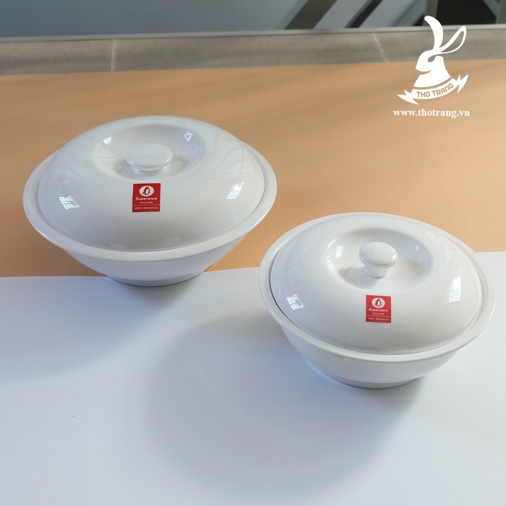 Thố cơm thố canh có nắp (xanh-đen-trắng-nâu) melamine Superware Thái Lan