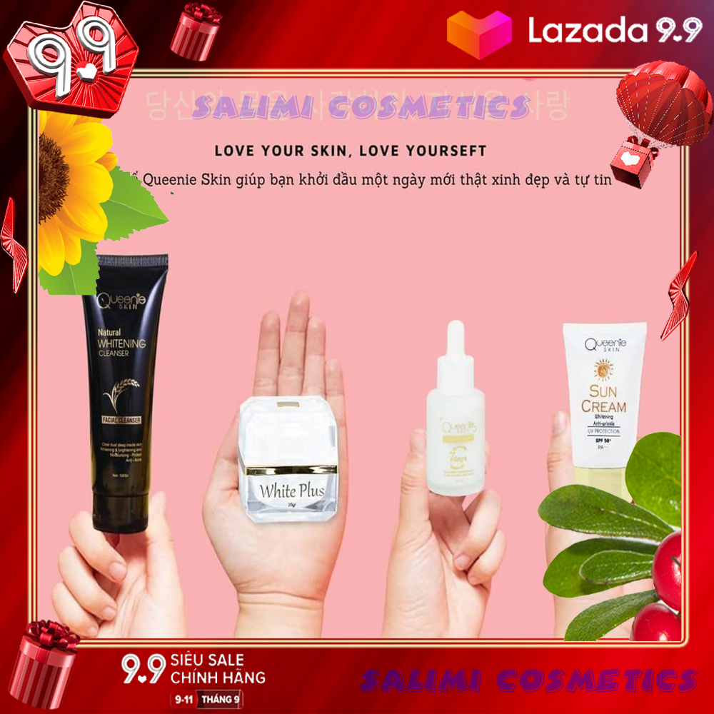 Combo Face "Lười" Thượng Hạng Huyết Thanh 7 Days Kem Chống Nắng Sữa Rửa Mặt Mầm Gạo Queenie Skin - Dưỡng Trắng & Makeup Làm Mềm Da Giúp Ngăn Ngừa Viêm Sưng Lỗ Chân Lông Ngăn Ngừa Mụ