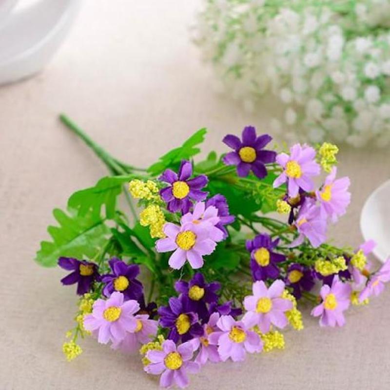 Hoa Giả - Hoa cúc nhí 7 cánh - Cành 28 bông - Hoa lụa trang trí cao cấp