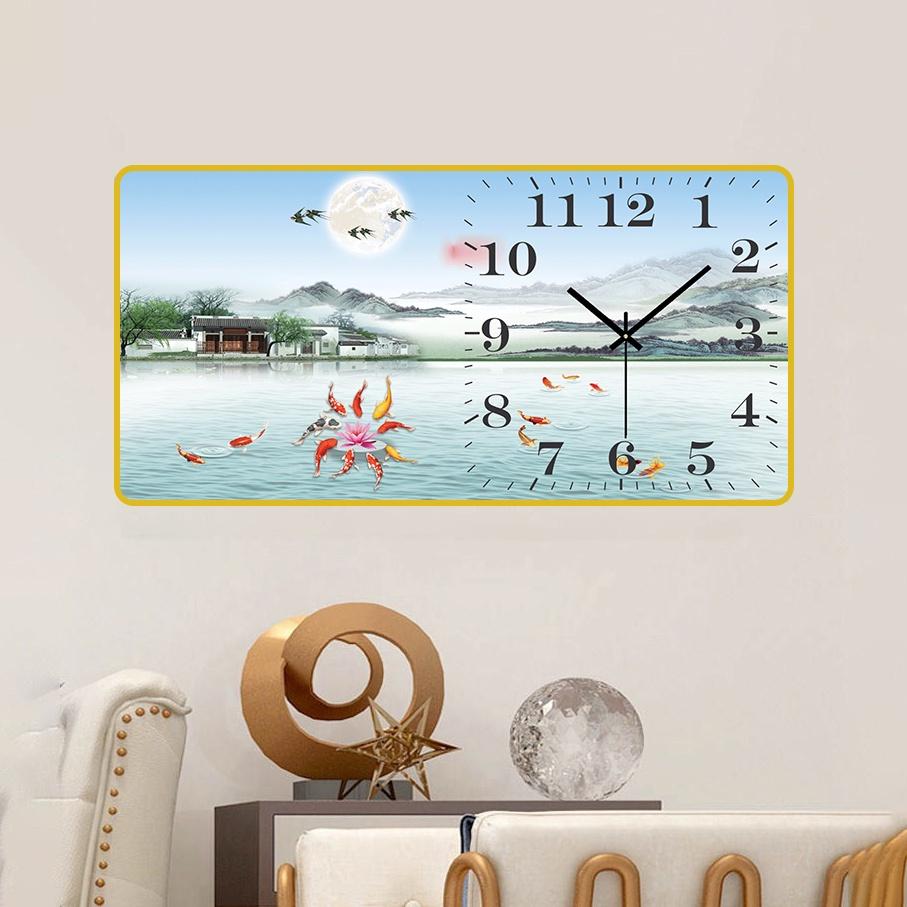 TRANH ĐỒNG HỒ TRÁNG GƯƠNG THỦY MẠC TDH136 (Tặng đinh 3 chân)