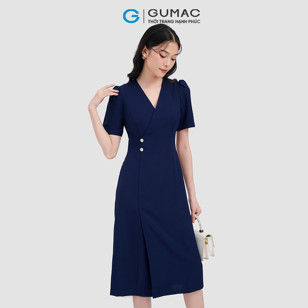 Đầm chéo ngực phối nút thời trang GUMAC DC11055