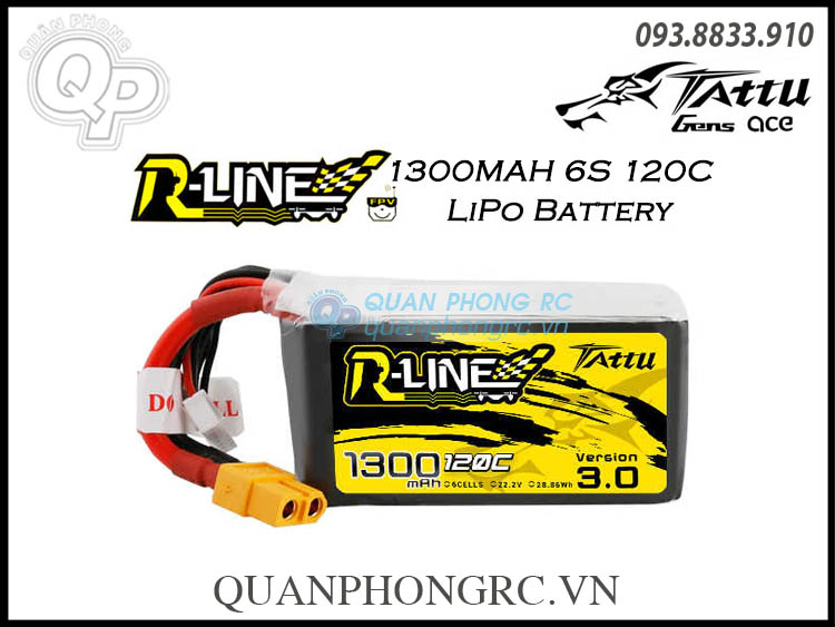 Pin tattu r-line v3/v4 1300mah 6s 130c 22.2v lipo battery xt60