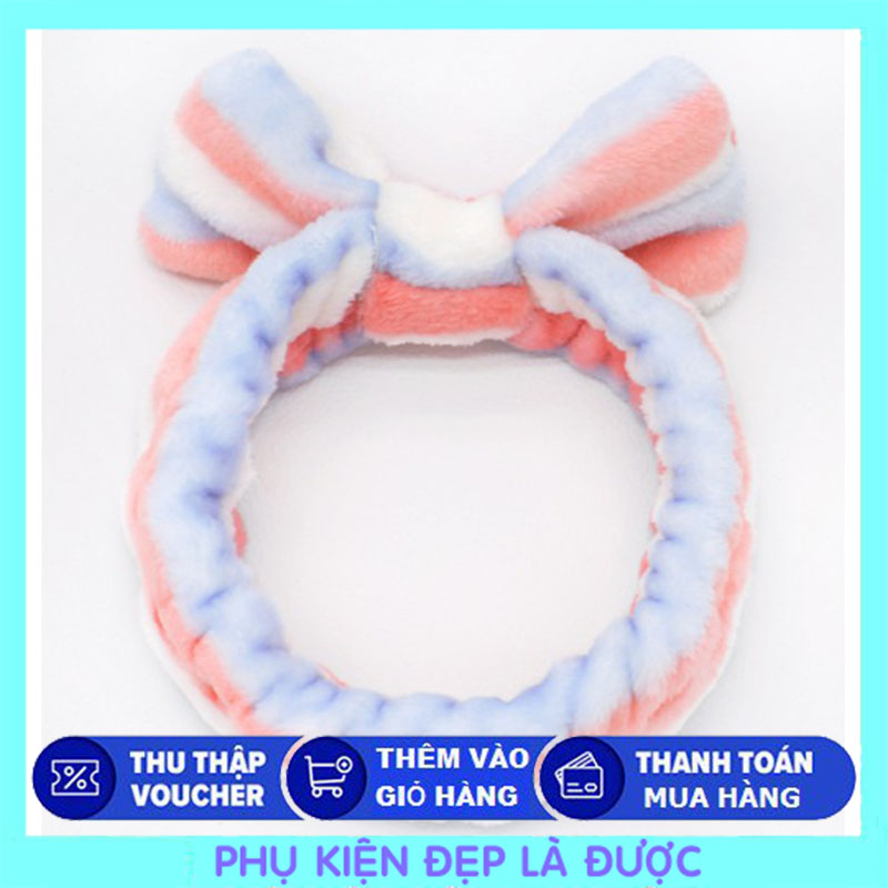 Băng Đô 3D Nơ Sọc Cam Tím Dày Mềm Mịn Cao Cấp