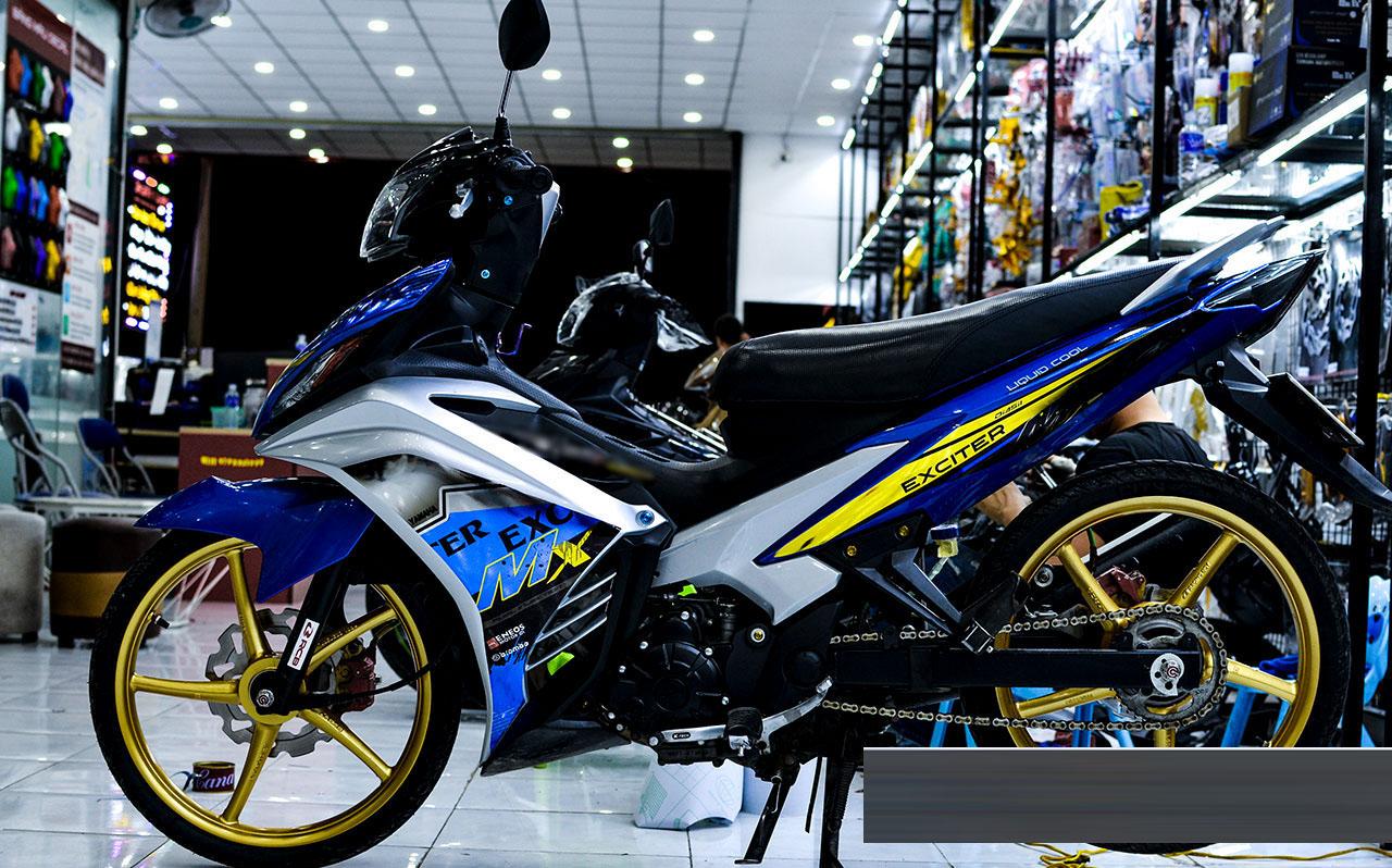 Tem trùm xe máy ex135 Xanh Bạc Mx King - Độ tem xe máy ex135 thiết kế theo yêu cầu - Chế tem trùm xe máy exciter 135 rẻ đẹp