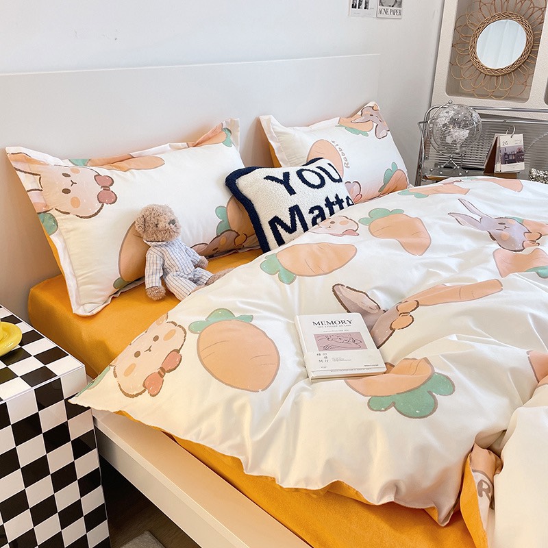 Set chăn ga gối cotton poly - Mẫu thỏ carot