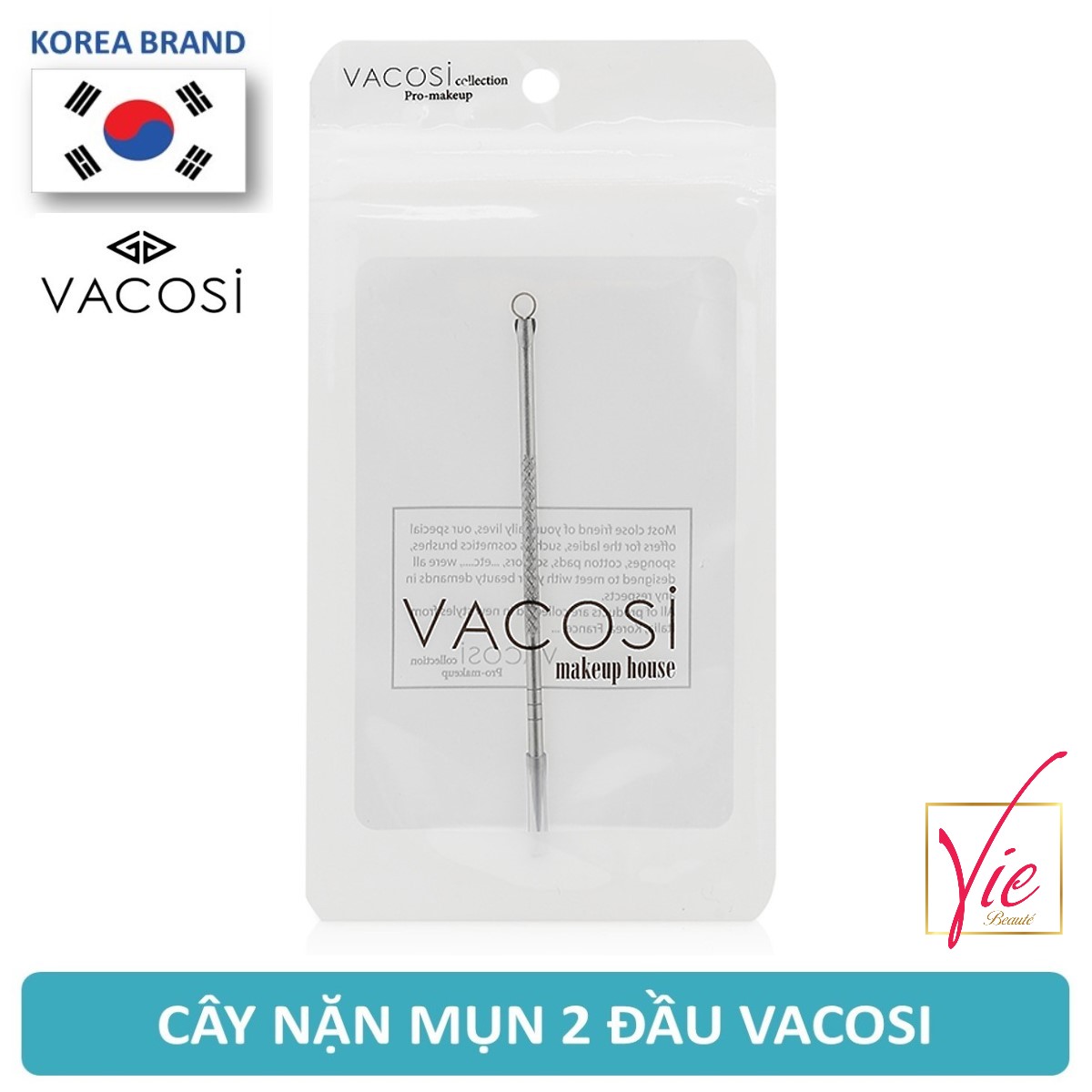 Cây nặn mụn cao cấp vasico - que nặn mụn 2 đầu - inox không gỉ