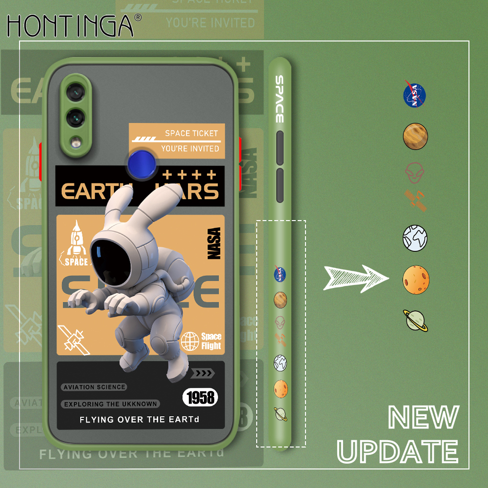 Hontinga Casing Case For Xiaomi Redmi Note 7 Note7 Pro Case Cartoon Astronaut Side Edge Pattern Design Clear Transparent Phone Case Full Cover Lens Camera Protector Casing Hard Case For Boys For Girls