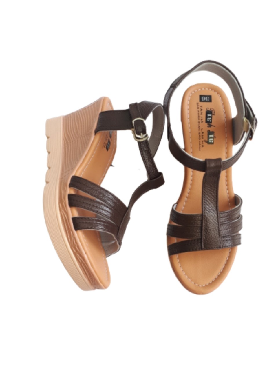 Sandal da bò thật cao cấp VI VI .Đế cao 7 cm