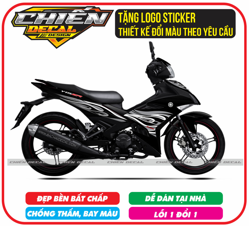 Tem rời xe exciter 150 mẫu tem lửa màu đen bạc (tem 3 lớp cao cấp)
