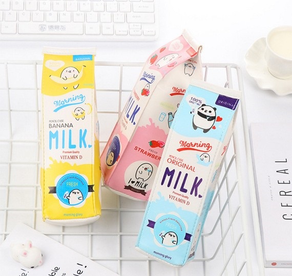 [HÀNG CÓ SẴN]-Bộ 2 hộp đựng bút hình hộp sữa MILK cho bé, phối 2 màu khác nhau + Tặng kèm hình dán nam châm