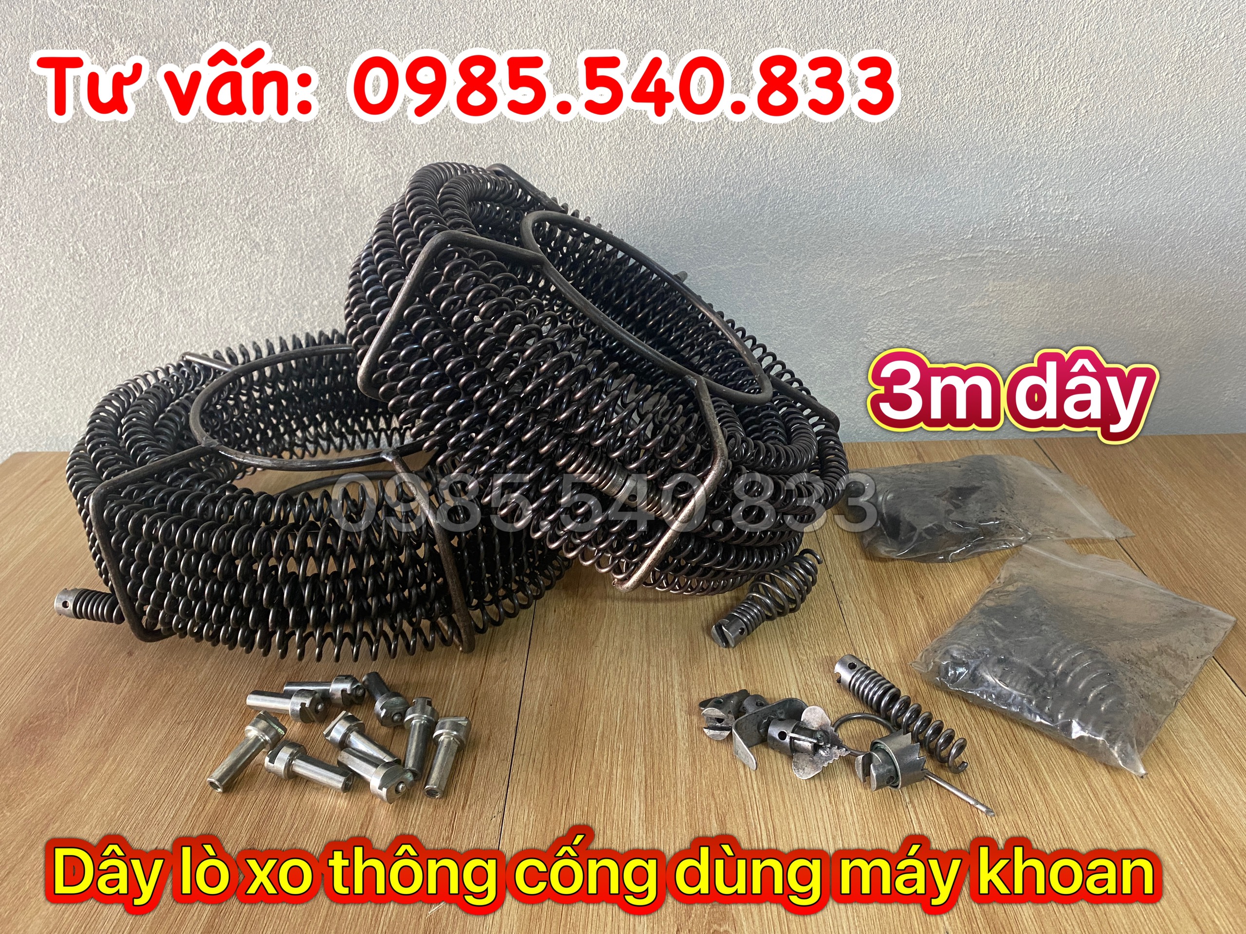 Dây thông cống dùng cho máy khoan dài 3M ( 3M + 6 đầu thông + kết nối máy khoan....)