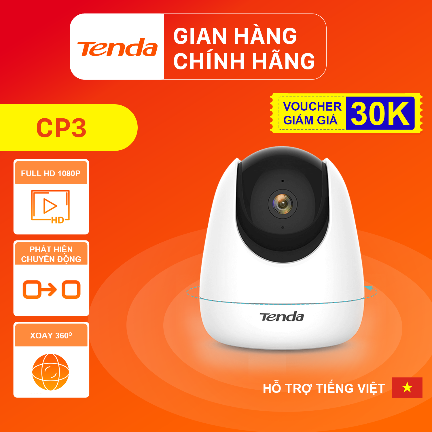 Camera IP Wifi Tenda CP3 Full HD 1080P 360 - Hãng phân phối chính thức