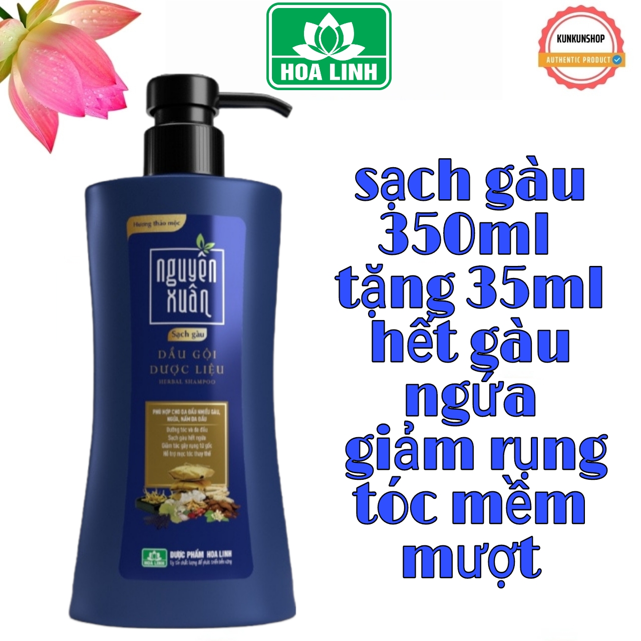 Dầu gội .d.ư.ợ.c. liệu Nguyên Xuân sạch gàu chai 350ml tặng 35ml chai vòi tiện dụng