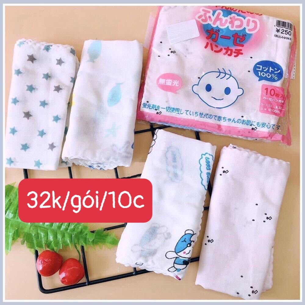 Khăn sữa xô nhật họa tiết set 10 chiếc