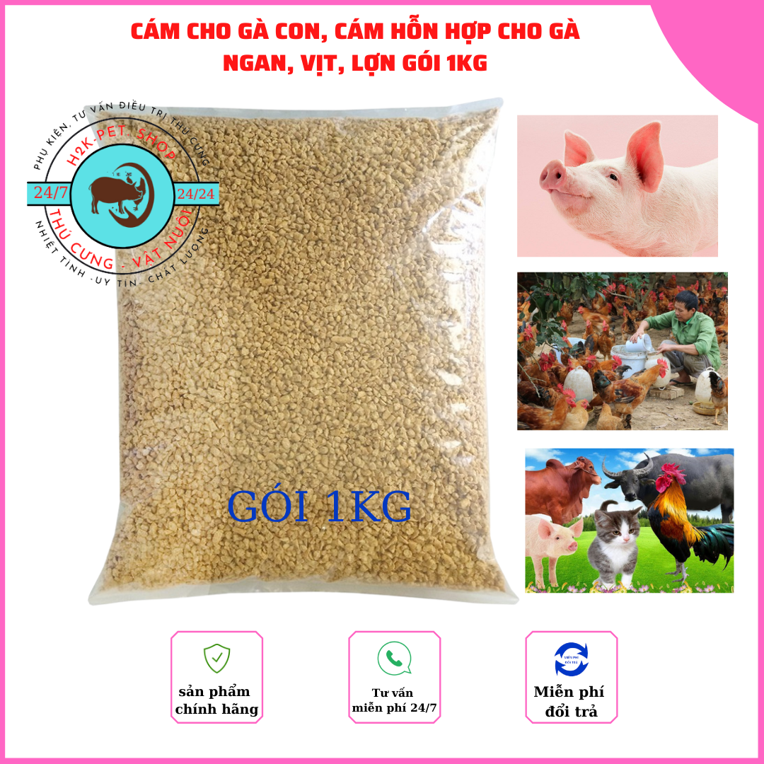 Cám Cho Gà Con, Cám hỗn hợp Cho Gà, ngan, Vịt, Chim, Lợn, Heo gói 1kg.