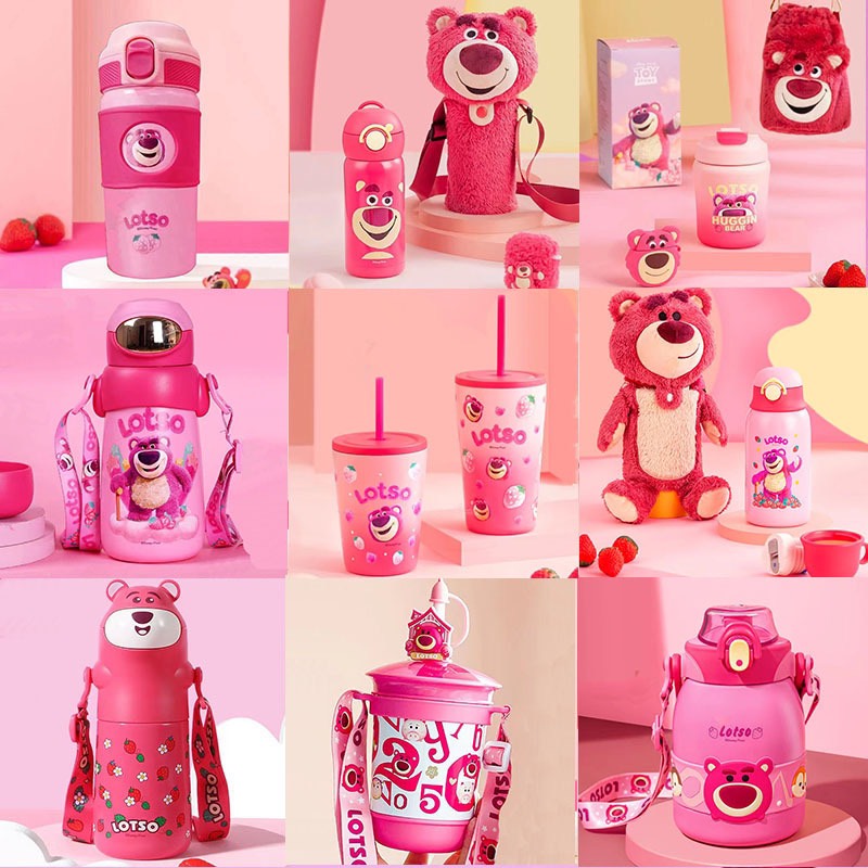 Ly giữ nhiệt gấu dâu Lotso chất liệu inox 304 không gỉ cao cấp, Cốc giữ nhiệt gấu dâu Lotso, bình giữ nhiệt gấu dâu Lotso