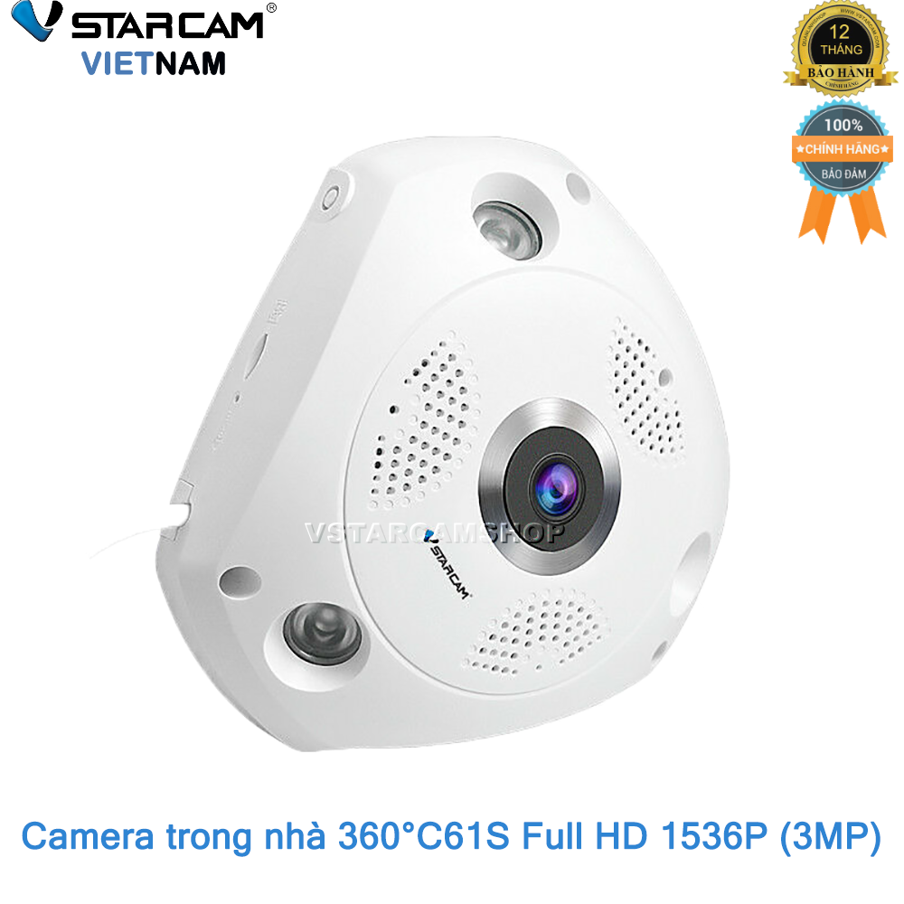 Camera Wifi IP Vstarcam C61s Full HD 1536P ốp trần, góc rộng 360 độ, bảo hành 12 tháng