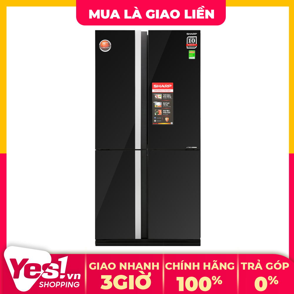 Tủ lạnh sharp inverter 605 lít sj-fx688vg-bk - bảo hành chính hãng - voucher 10% lên đến 800k