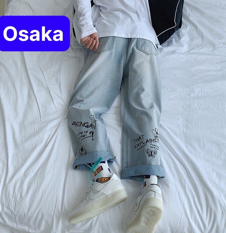 QUẦN BAGGY JEAN NAM CHẤT BÒ XANH RÁCH ỐNG SUÔNG RỘNG THÊU SAU CHÂN SÀNH ĐIỆU NHẬT BẢN OK-0566 - OSAKA FASHION