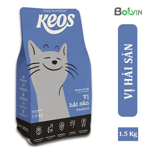 Thức ăn cho mèo- hạt cho mèo mọi lứa tuổi Keos 1,5kg- Cookie Pet'sHouse