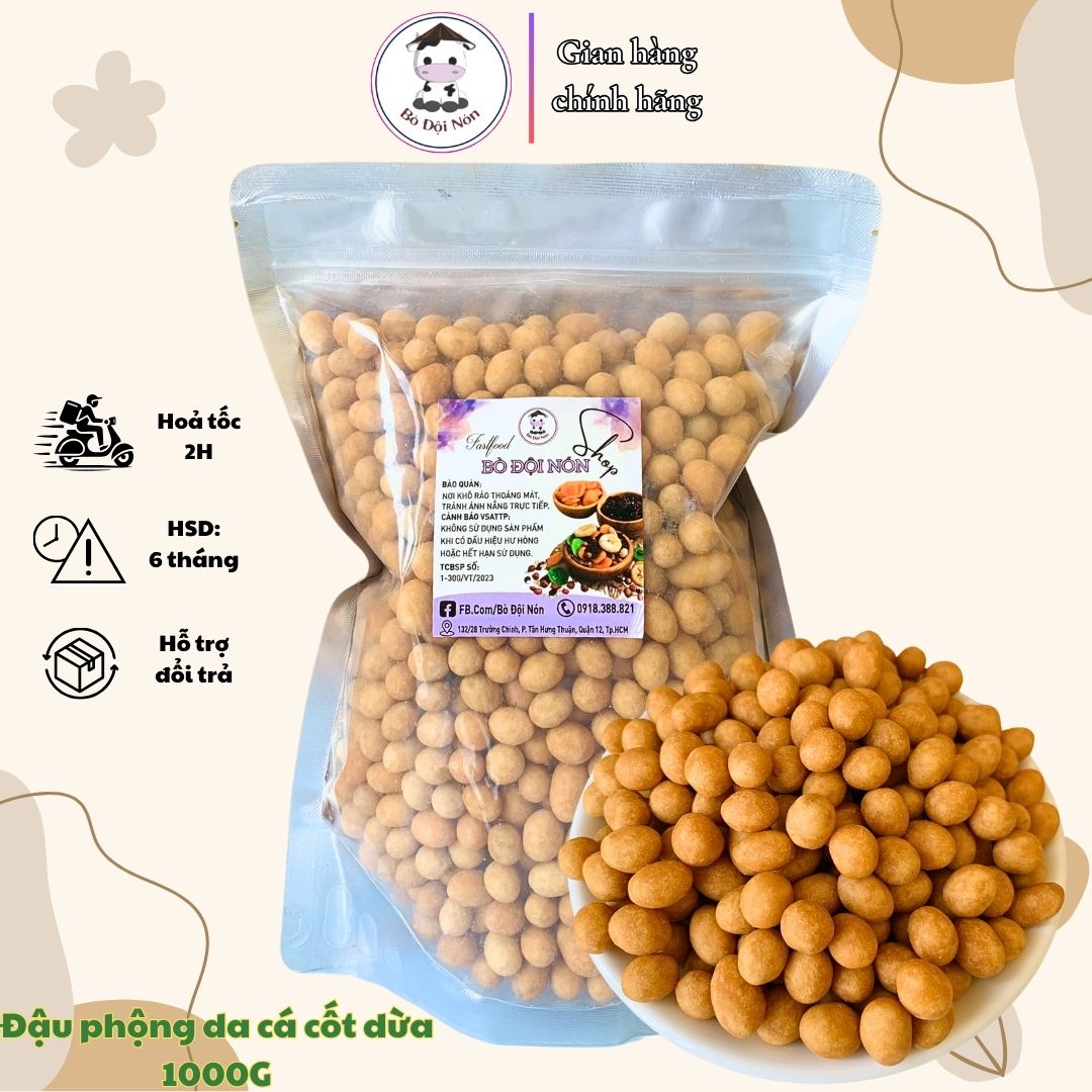 Đậu Phộng Da Cá Cốt Dừa 1kg Bò Đội Nón