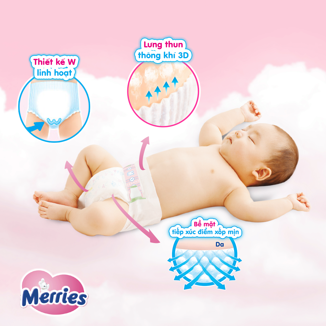 tã/bỉm dán Merries size S - 70 miếng (Cho bé dưới 4-8 kg)