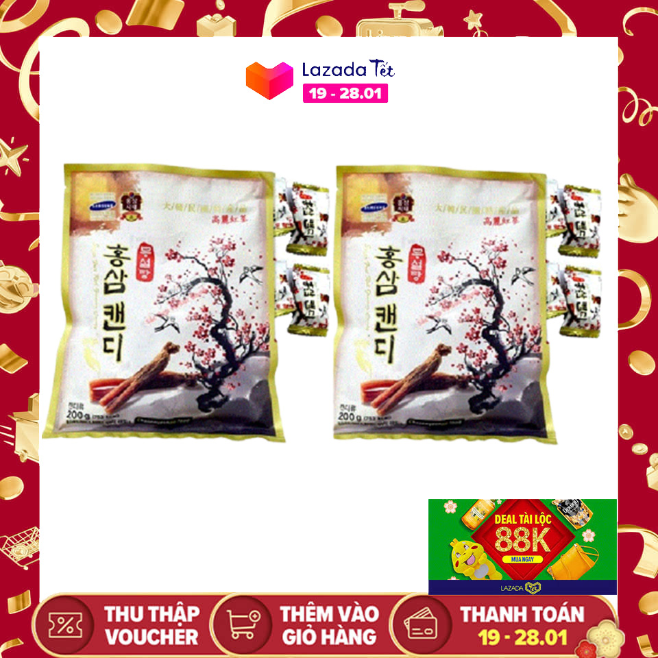 [HCM]Kẹo sâm không đường Cành Đào 200g [ BỘ 2 BỊCH ]  Hàn Quốc Loại Thơm Ngon