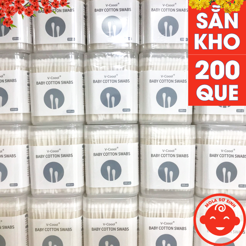 Tăm Bông Cho Bé Sơ Sinh Vcool (Hộp 200 Que)