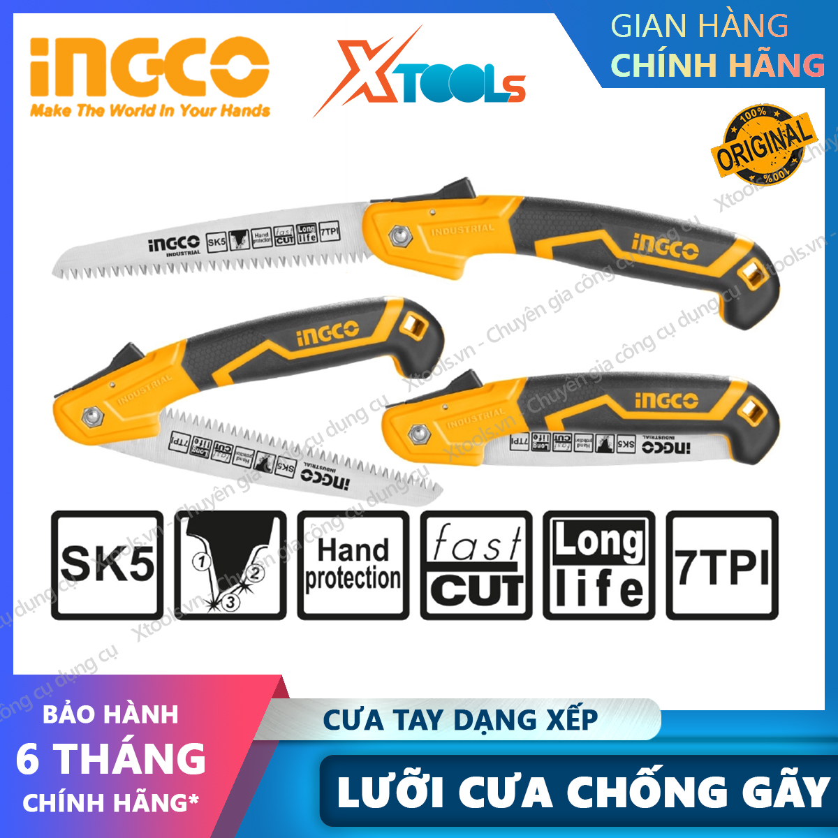 Branch saw portable form reverse ingco HFSW1808 7 "saw Wood portable ultra-sharp, saw Blade SK5, flexing resistance broken, anti-rust. [Xsafe] [XTools]