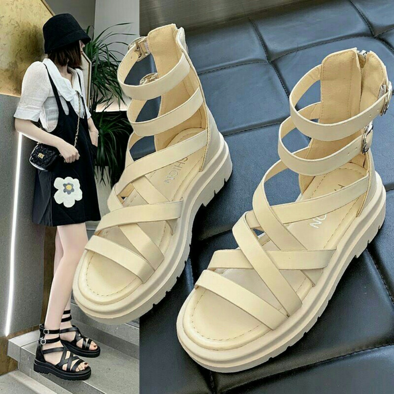 dép sandal nữ cổ cao kiểu chiến binh