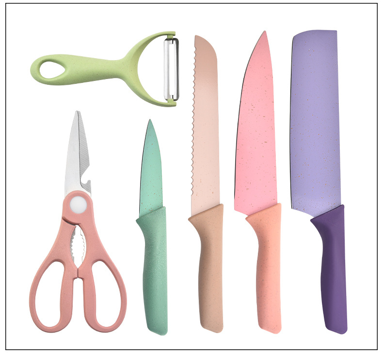 Bộ Dao Kéo Làm Bếp 6 Món Lúa Mạch (Màu Pastel) - Bộ Dao Làm Bếp Đa Năng