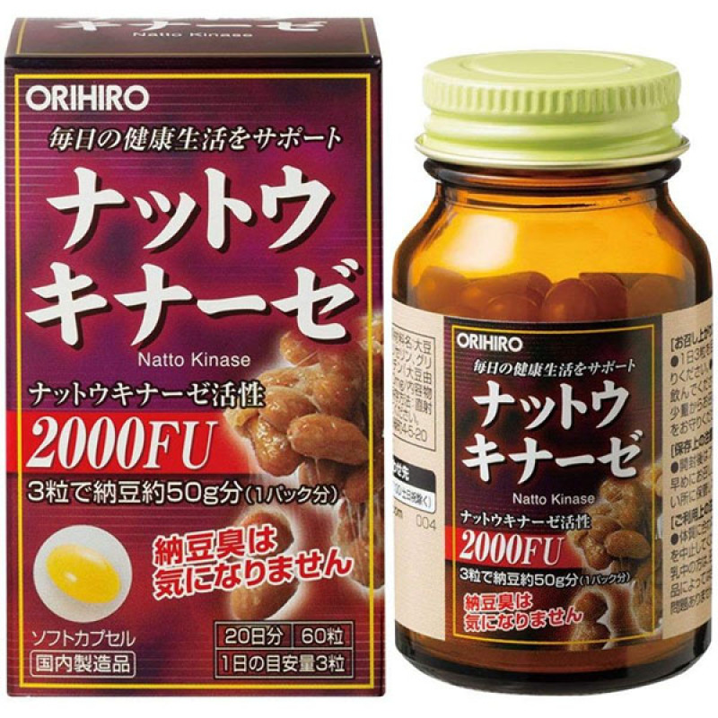 [Orihiro] Viên uống Nattokinase Orihio 2000FU 60 viên Nhật Bản - Phòng chống đột quỵ, tai biến Nhật Bản