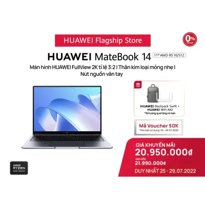 TRẢ GÓP 0% | Tính Xách Tay HUAWEI MateBook 14 | RAM 16GB/ROM 512GB | Chip AMD Ryzen 5000| Màn Hình HUAWEI 3:2 Fullview 2K | Nút Nguồn Vân Tay | Hàng Phân Phối Chính Hãng