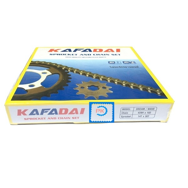 Nhông xích 14T/36T 428HD-102L Mạ KAFADAI THAILAND cho xe máy Dream/Wave BH621