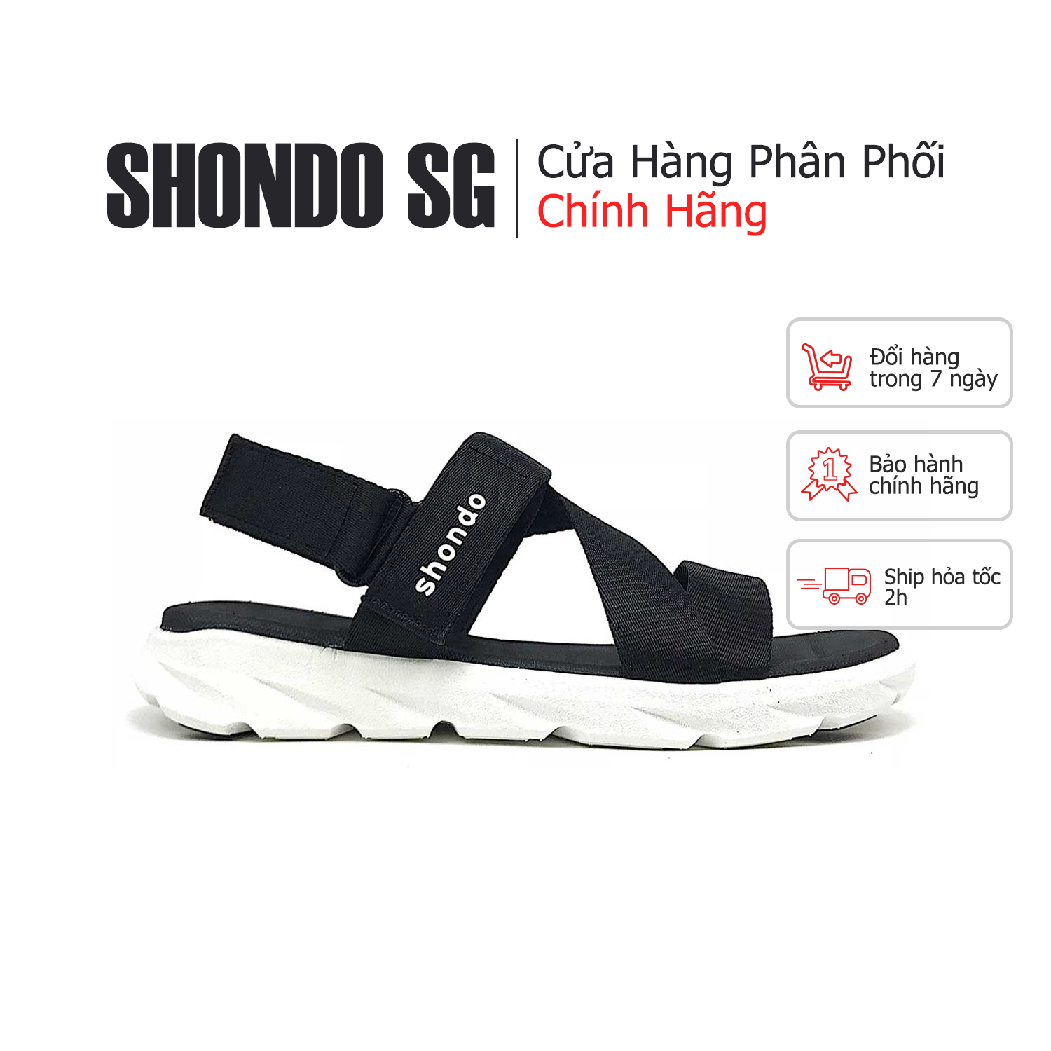 [HCM]Giày Shondo Sandal Trắng Đen F6S003