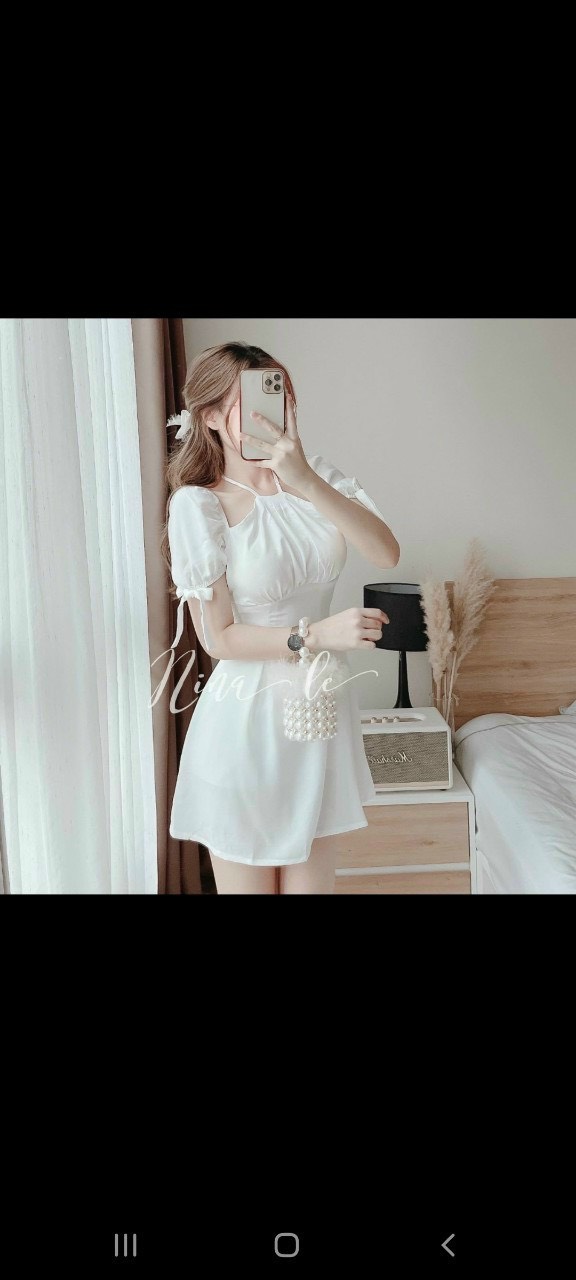 Đầm cổ yếm tay nhí-QH #damnu