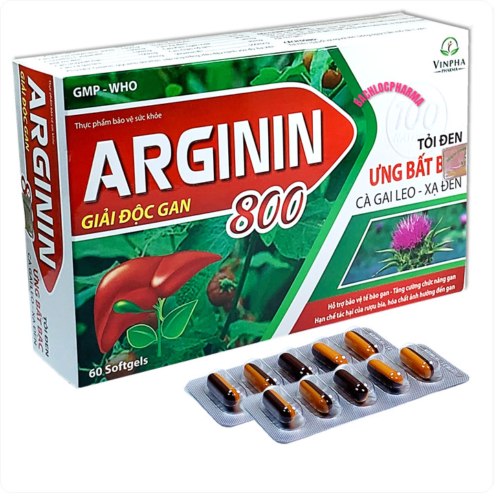 Viên Uống Giải Độc Gan Arginin 800 tỏi đenưng bất bạt cà gai leo xạ đen- Hỗ trợ thanh nhiệt giải độc gan bảo vệ gan và tăng cường chức năng gan.-hộp 60 viên