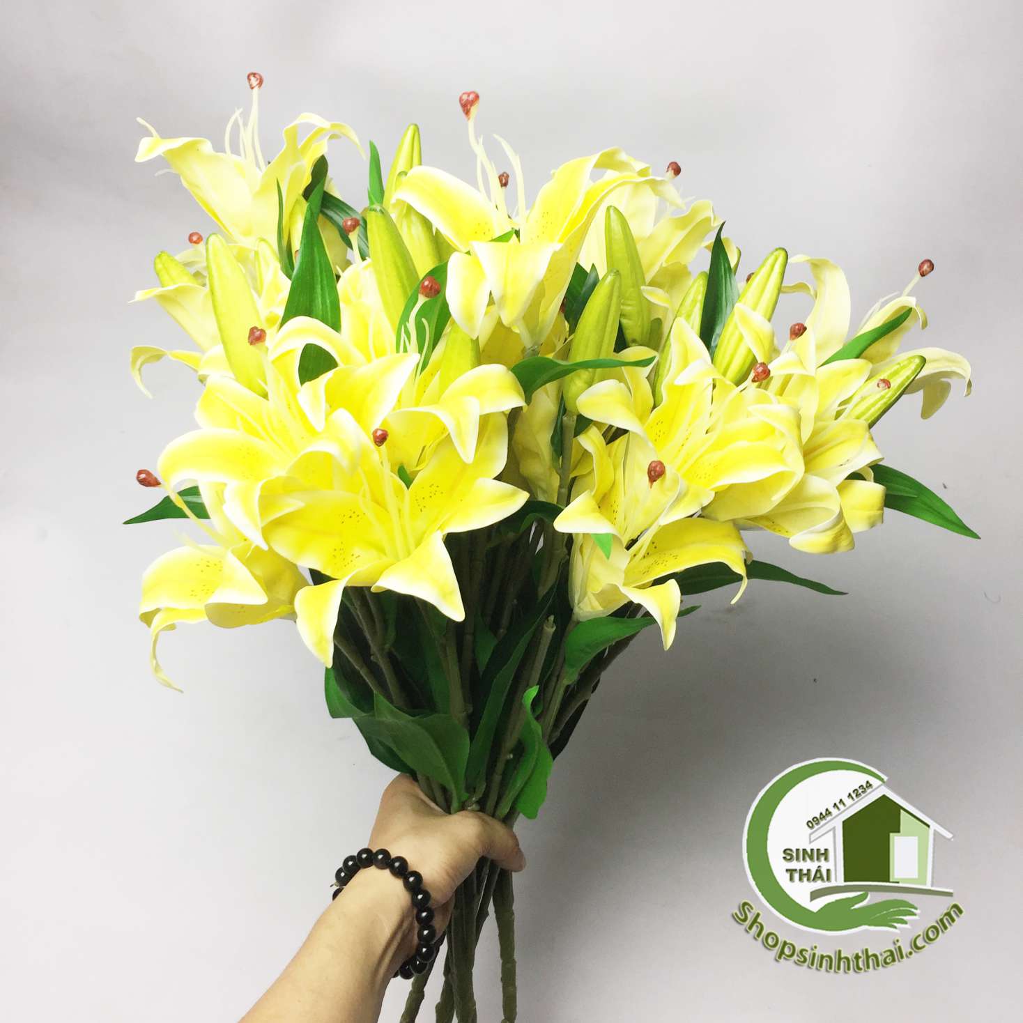 Bụi hoa ly màu hồng và vàng gồm 7 bông lớn - Hoa giả cao cấp